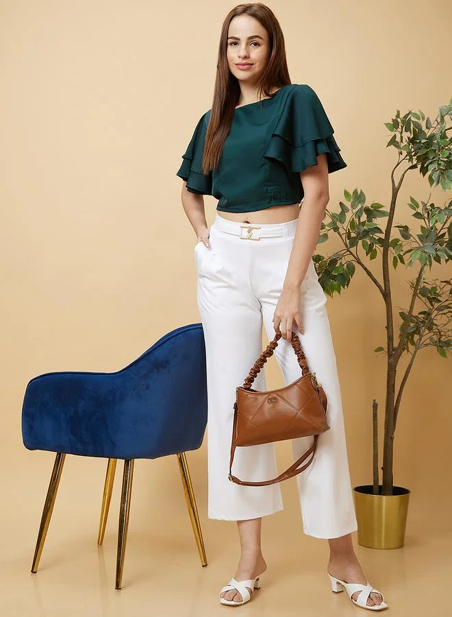 globus Globus Solid Layered Flared Sleeve Cropped Top