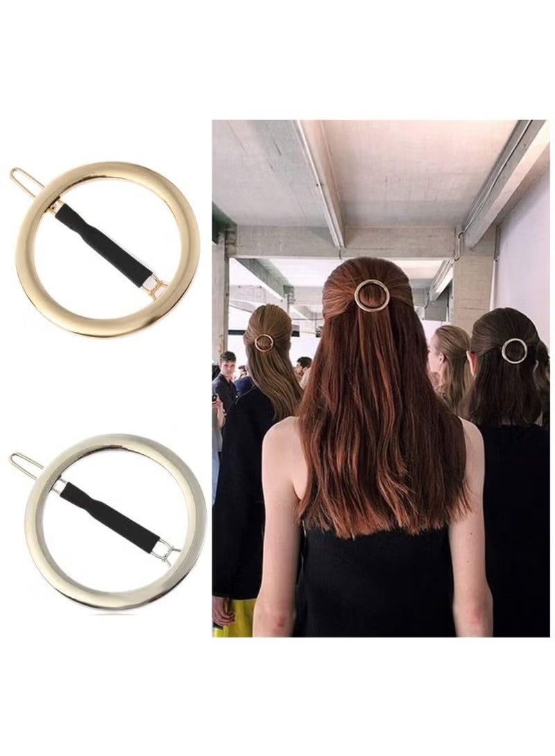 2 Pcs Minimalist Hair Clip for Women and Girls, Newly designed Hollow Hoop Round Circle Geometric Metal Hair Clip Bobby Pin Ponytail Holder Hair Accessories(Gold & Silver) - Image 1
