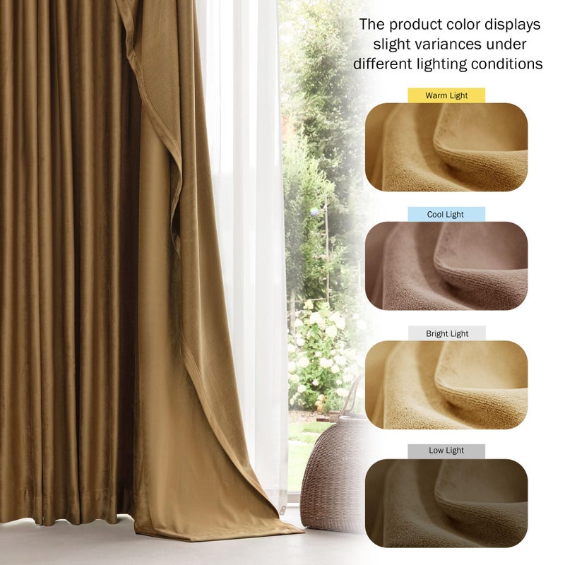 Beauoop Golden Brown Velvet Curtains 84 Inches Long 2 Panels for Bedroom Living Room Soft Luxury Room Darkening Thermal Insulated Soundproof Rod Pocket Window Treatments Drapes, 52X84 Set of 2 - Image 5
