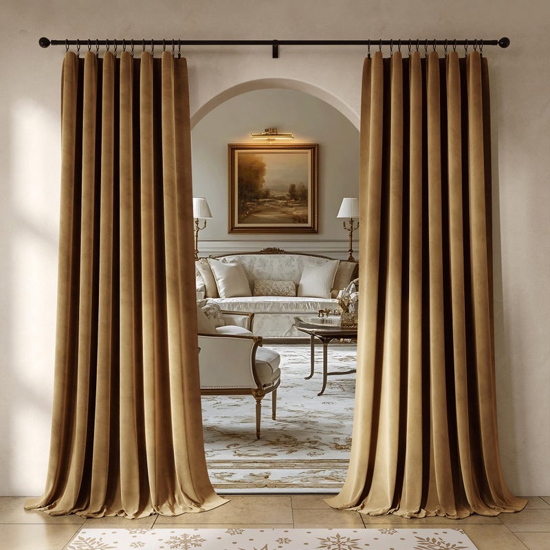 Beauoop Golden Brown Velvet Curtains 84 Inches Long 2 Panels for Bedroom Living Room Soft Luxury Room Darkening Thermal Insulated Soundproof Rod Pocket Window Treatments Drapes, 52X84 Set of 2 - Image 1