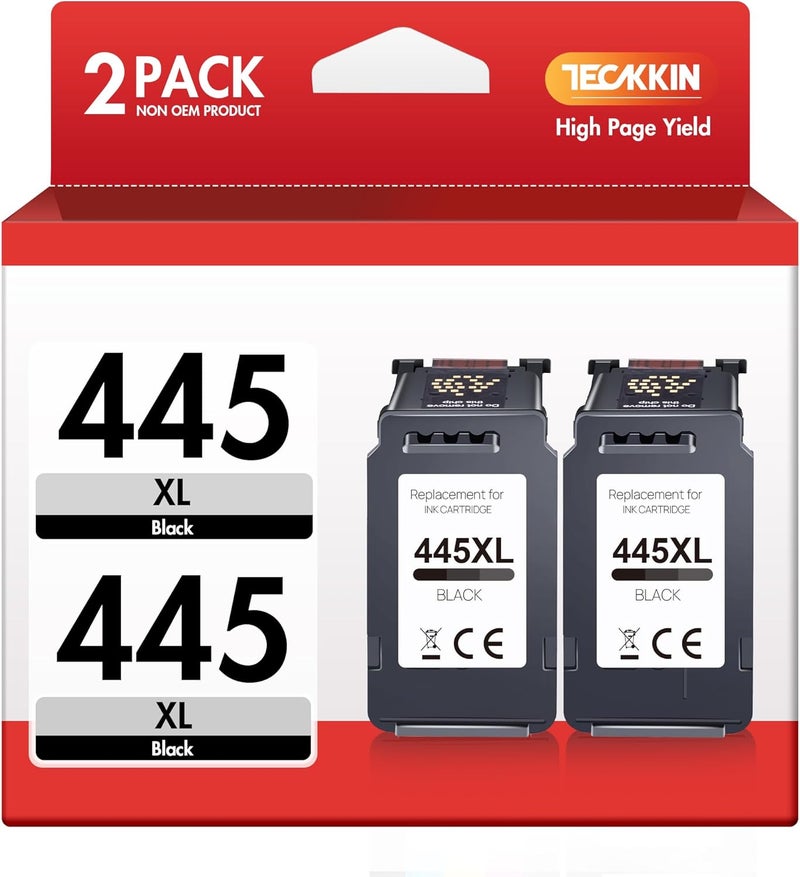 خرطوشة حبر PG 445XL 445 مُعاد تصنيعها بديل لخرطوشة الح��ر عالية الإنتاجية Canon 445 XL أسود لخرطوشة حبر Canon 445XL متوافقة مع طابعات Canon Lp2840 Mg2440 Mg2540 Mg2940 (2 أسود) - Image 1