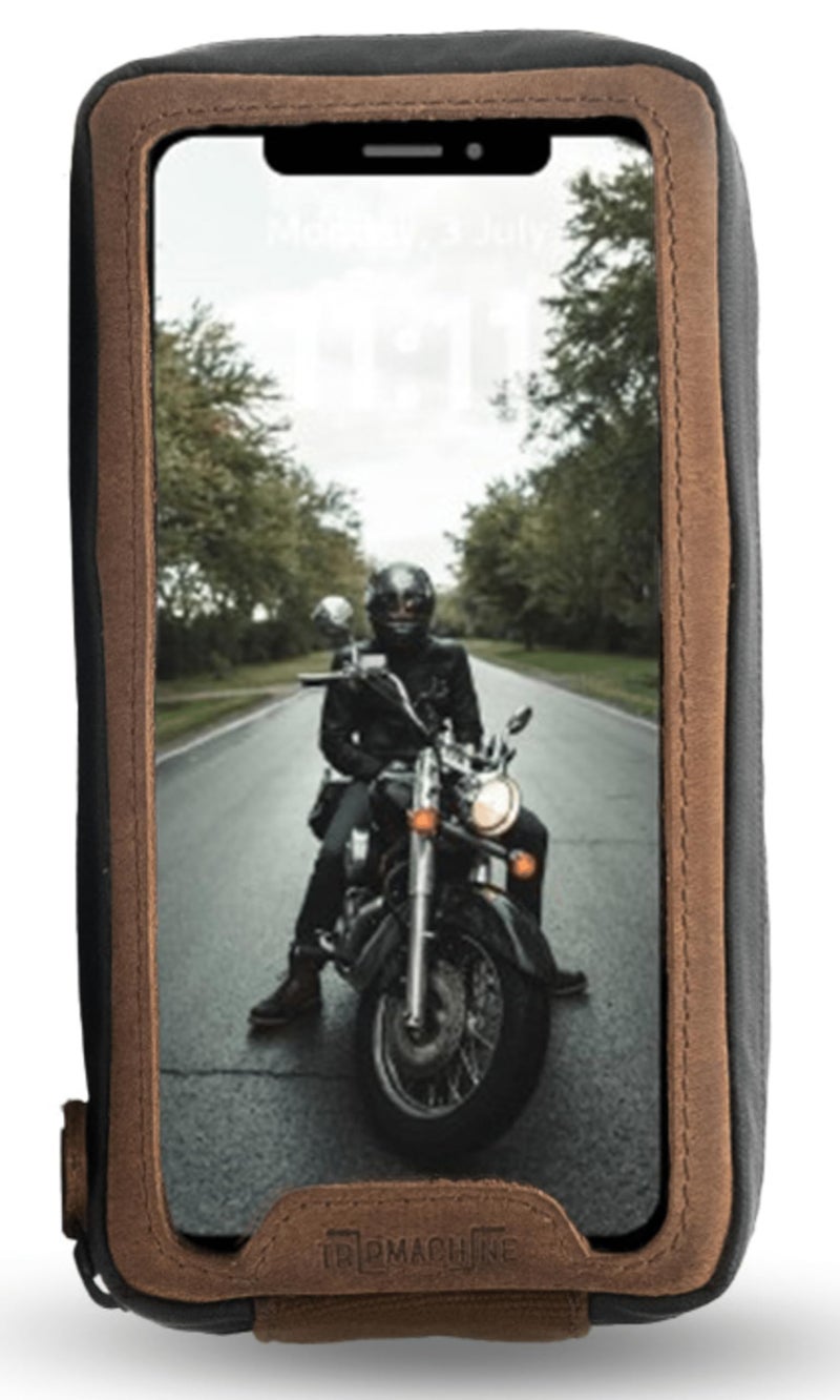 Trip Machine Company Navigator Magnetic Motorcycle Tank Pouch with Touch-Friendly Phone Holder | Anti Slip Maps Navigation Pouch Compatible with Royal Enfield, Honda, Bajaj, TVS, Jawa, Triumph - Brown & Tobacco - Image 2