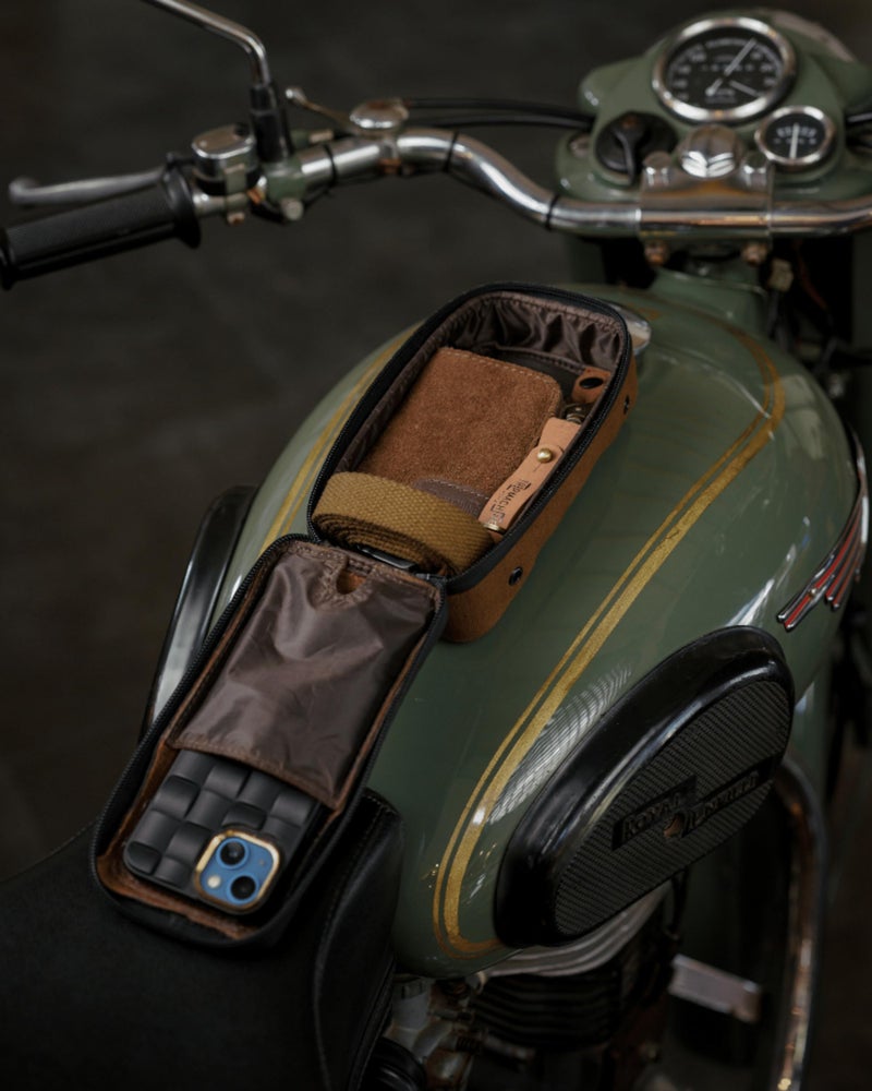 Trip Machine Company Navigator Magnetic Motorcycle Tank Pouch with Touch-Friendly Phone Holder | Anti Slip Maps Navigation Pouch Compatible with Royal Enfield, Honda, Bajaj, TVS, Jawa, Triumph - Brown & Tobacco - Image 3