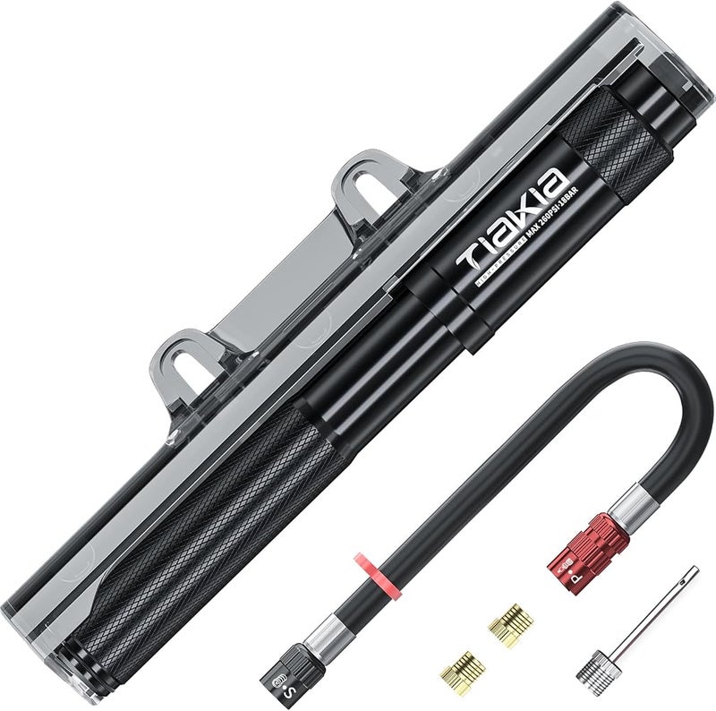 Tiakia Bicycle Pump Mini 260 PSI High Pressure Air Pump Small for Presta Schrader Dunlop Valves, Compact Portable Hand Pump Bicycle Pump Lightweight for BMX Mountain Bike Road Bike E-Bike with - Image 1