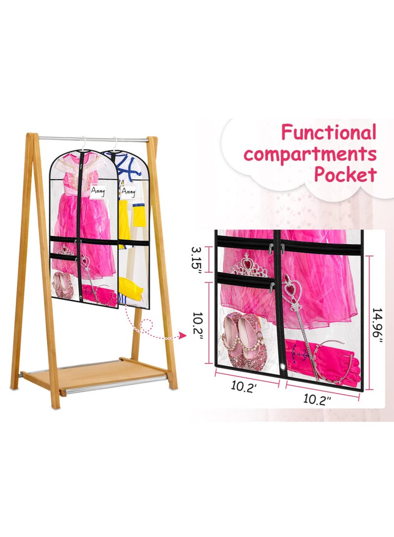 Barakah Dance Garment Bag, 3 Pack Daily Outfits Storage, Kids Dance Costume Bag, Clear with 4 Zipper Pockets for Clothes, Shirts, Coats, Dresses - Image 3