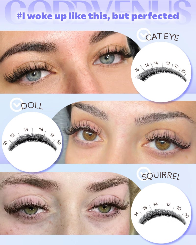 Goddvenus Wispy Lash Clusters Kit Eyelash Clusters Natural Cluster Eyelash Extensions Kit 10-16mm CC Curve Lash Extension Kit For DIY - Image 5