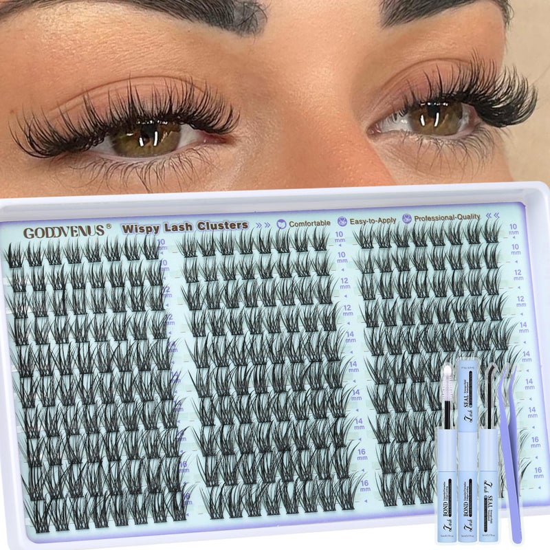 Goddvenus Wispy Lash Clusters Kit Eyelash Clusters Natural Cluster Eyelash Extensions Kit 10-16mm CC Curve Lash Extension Kit For DIY - Image 1