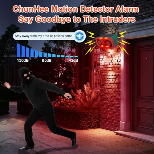 ChunHee Solar Outdoor Motion Sensor Alarm,Dog Barking Alarm & Support Recording,±Volume,13 Sounds,130dB Loud Motion Sensor Noise Maker for Deer,Bear,Intruder - Image 4