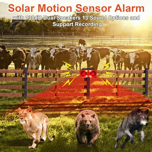 ChunHee Solar Outdoor Motion Sensor Alarm,Dog Barking Alarm & Support Recording,±Volume,13 Sounds,130dB Loud Motion Sensor Noise Maker for Deer,Bear,Intruder - Image 2