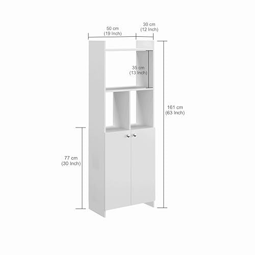 FURNEASER Prizm Modern Wooden Bookshelf with 2-Door Cabinet & Open Storage | Multipurpose Bookcase for Living Room, Bedroom & Office | Engineered Wood (161 x 50 x 30) (Exotic Teak & White) - Image 4