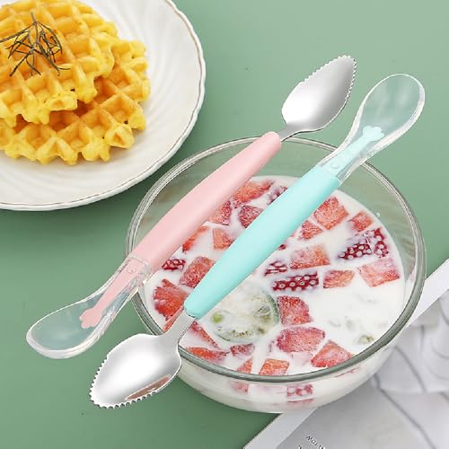 VIHAX Double Head Baby Silicone Food Spoon Baby Fruit Scraping Mud Soft Feeding Food Scraper for Infants Fruit Feeding (2 in 1 Spoon) - Image 3