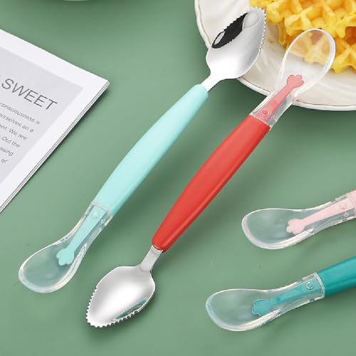 VIHAX Double Head Baby Silicone Food Spoon Baby Fruit Scraping Mud Soft Feeding Food Scraper for Infants Fruit Feeding (2 in 1 Spoon) - Image 2