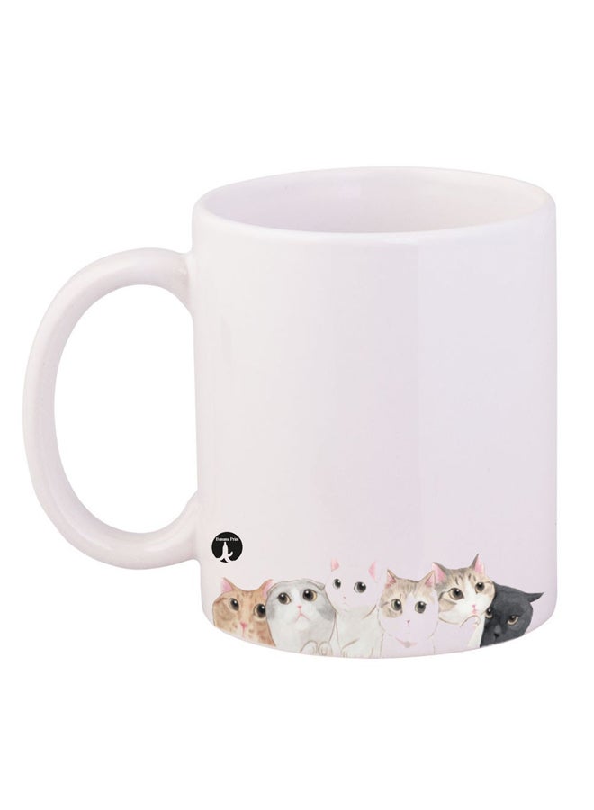 RYN Cat Printed Coffee Mug White/Brown/Grey 11ounce