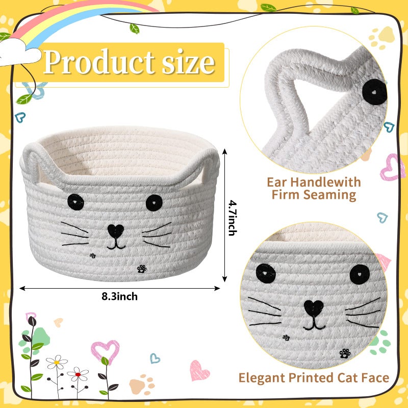 Zopeal Cat Basket Storage Woven Organizer with Ears Easter Decorative Gift Pet Toy Cute Cotton Rope Basket for Gift Cat Dog Toy Bin Nursery Room(8.3 x 4.7 Inch,White) - Image 3