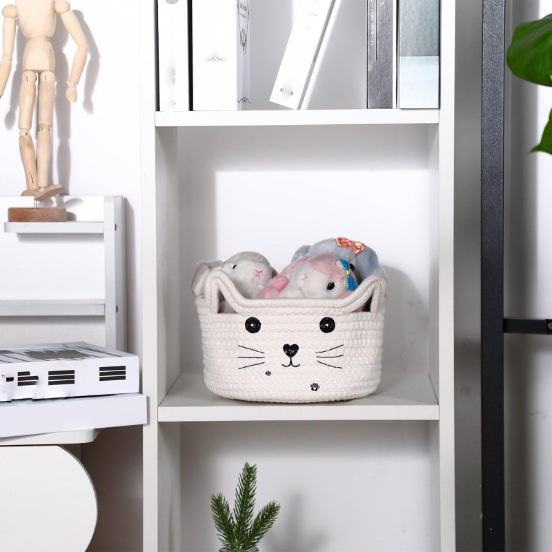Zopeal Cat Basket Storage Woven Organizer with Ears Easter Decorative Gift Pet Toy Cute Cotton Rope Basket for Gift Cat Dog Toy Bin Nursery Room(8.3 x 4.7 Inch,White) - Image 2