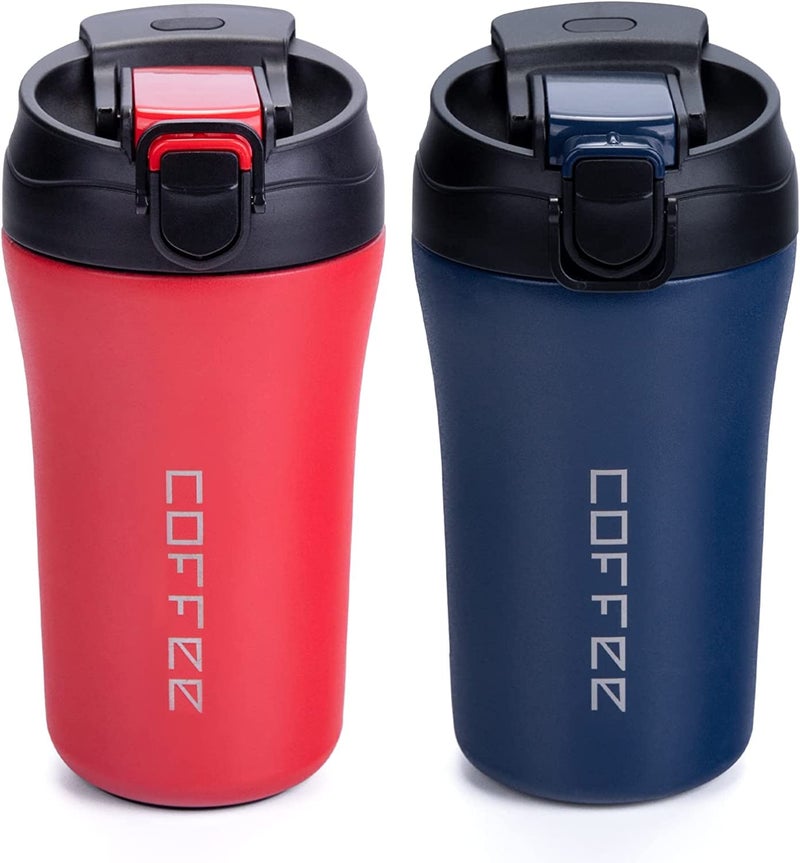 Wosta Travel Coffee Mug 2 Pack Vacuum Insulated Coffee Mug with Leakproof Lids and Straws 14 oz400 ml Double Wall Travel Tumbler Cups for Hot Cold Car Thermos Gift for Men and Women - Image 1
