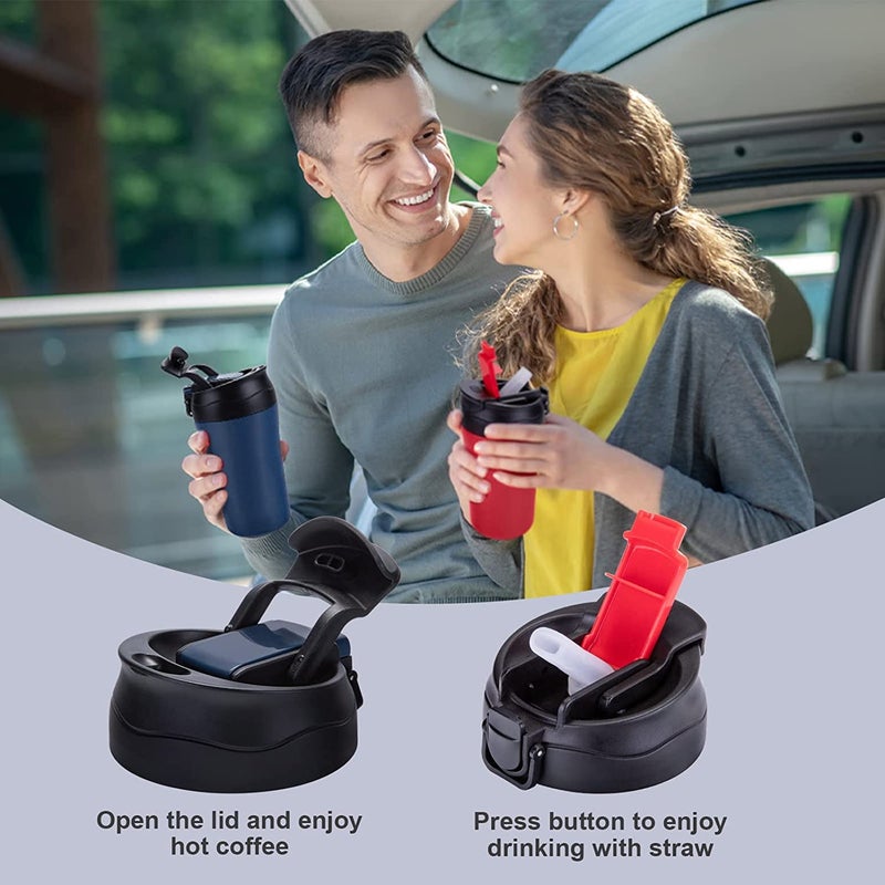 Wosta Travel Coffee Mug 2 Pack Vacuum Insulated Coffee Mug with Leakproof Lids and Straws 14 oz400 ml Double Wall Travel Tumbler Cups for Hot Cold Car Thermos Gift for Men and Women - Image 3