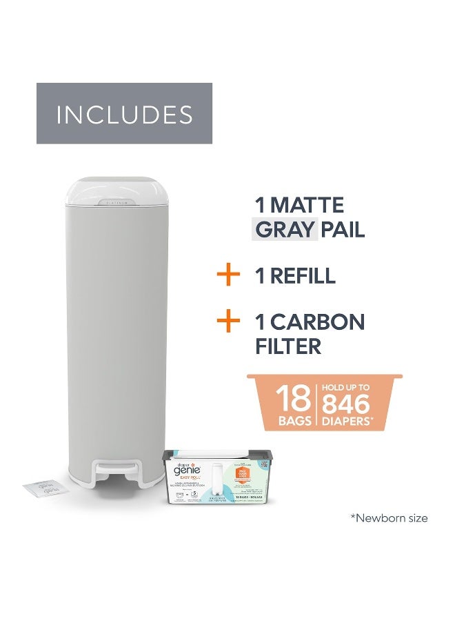 Diaper Genie Platinum Pail (Stone Grey) is Made in Durable Stainless Steel and Includes 1 Easy Roll Refill with 18 Bags That can Last up to 5 Months. - Image 4