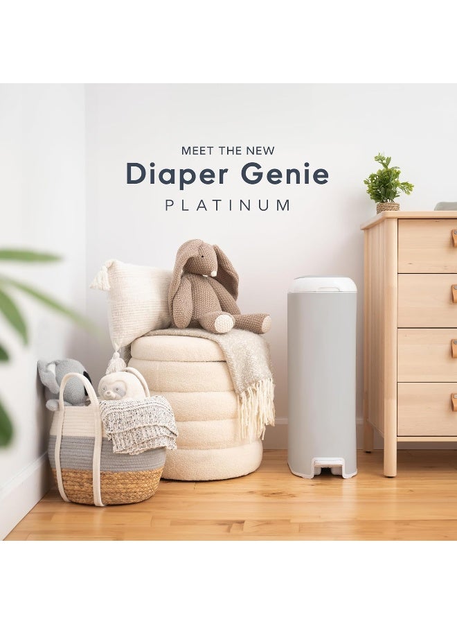 Diaper Genie Platinum Pail (Stone Grey) is Made in Durable Stainless Steel and Includes 1 Easy Roll Refill with 18 Bags That can Last up to 5 Months. - Image 2