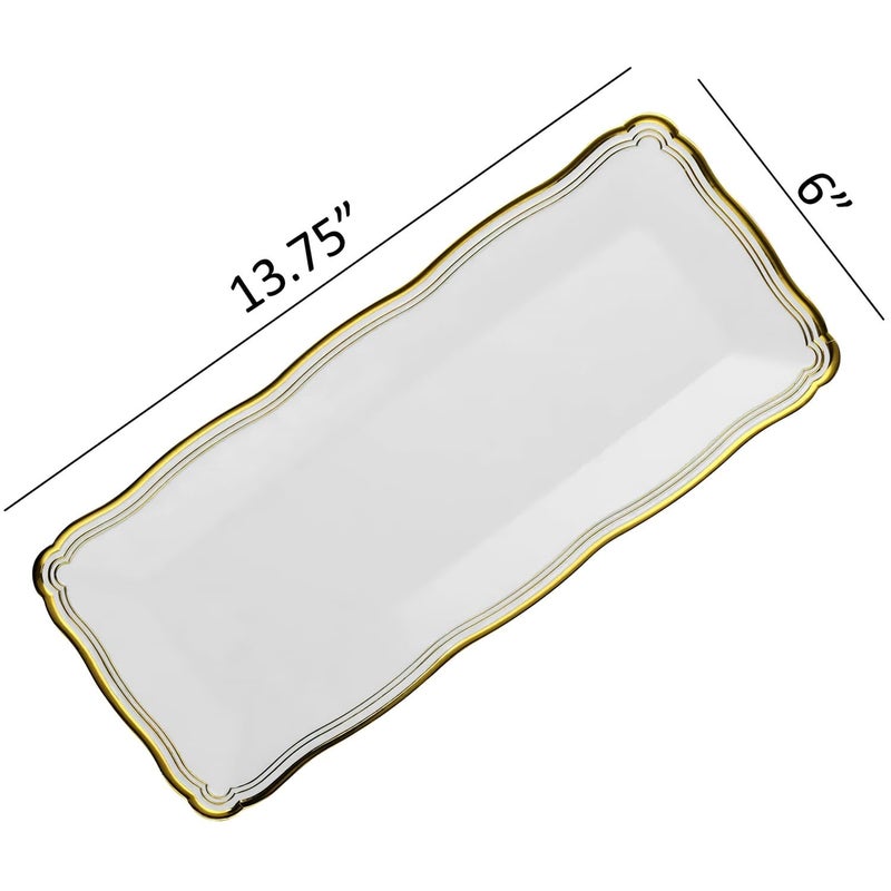 DecorLine Elegant Aristocrat Collection White/Gold Serving Trays - 13.75  x 6  (Pack of 2) - Chic Luxury Design - Ideal for Any Occasion & Event  - Image 3