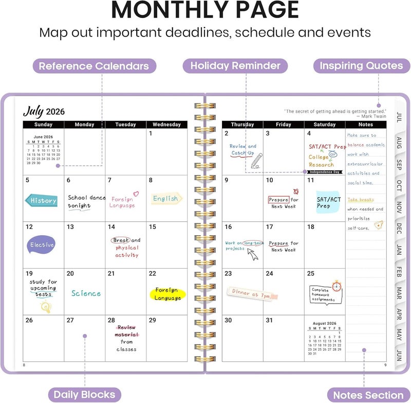 Taja Planner 2026-2027 for Women & Men, Academic Monthly and Weekly Calendar Planner, Jul 2026 - Jun 2027, A4 (8.5" x 11"), Teacher Student Planning Book with Tabs, Ideal for Office School Supplies - Lilac - Image 2