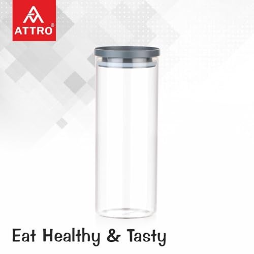 ATTRO Glassox Stack-O Borosilicate Round Glass Storage Jar with Airtight PP Lid – Odorless, Durable, and Safe Food Storage Jar Container- 1500ml Set of 2 - Image 5
