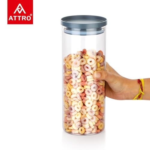 ATTRO Glassox Stack-O Borosilicate Round Glass Storage Jar with Airtight PP Lid – Odorless, Durable, and Safe Food Storage Jar Container- 1500ml Set of 2 - Image 3