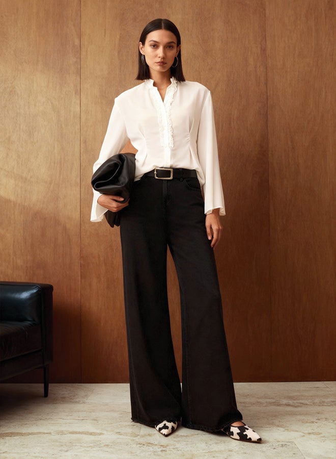 trendyol White Judge Collar Ruffle Detail Boho Shirt - Image 1