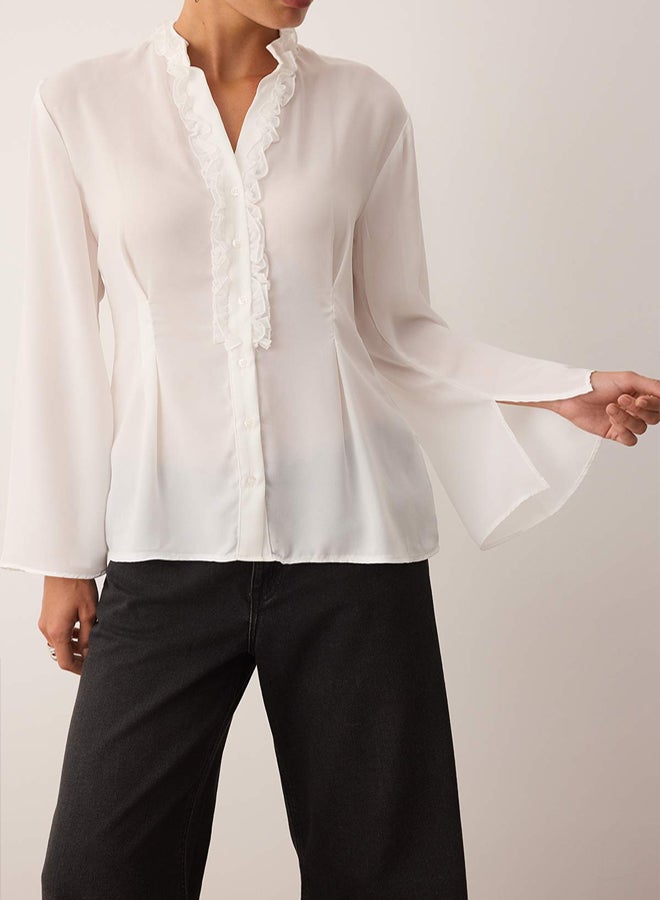 trendyol White Judge Collar Ruffle Detail Boho Shirt - Image 3