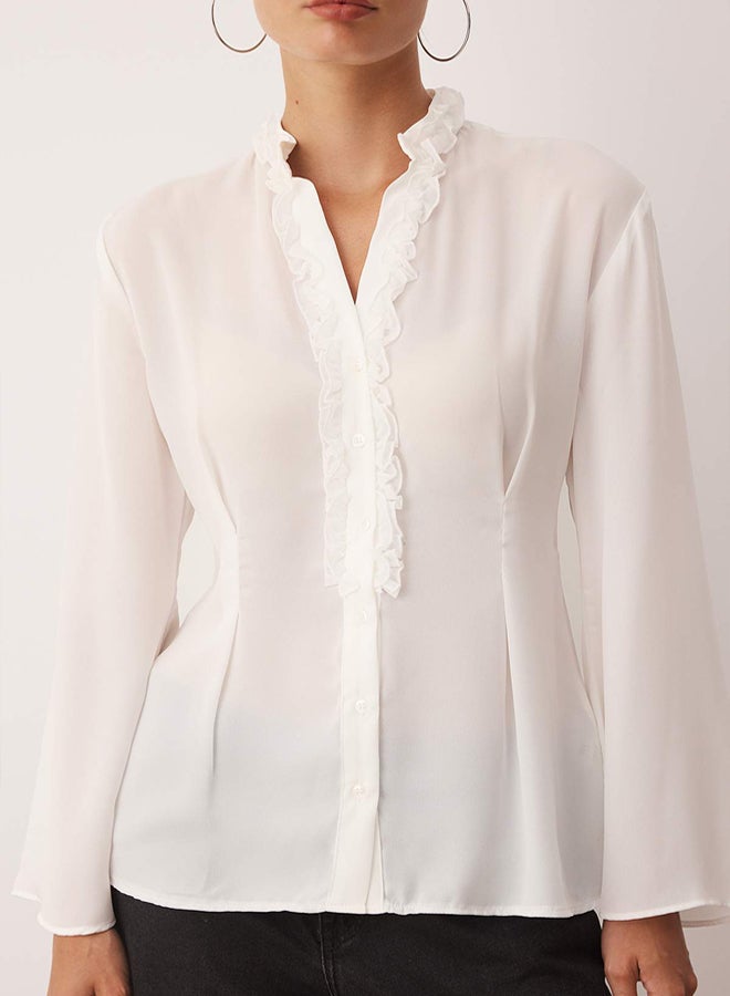 trendyol White Judge Collar Ruffle Detail Boho Shirt - Image 4