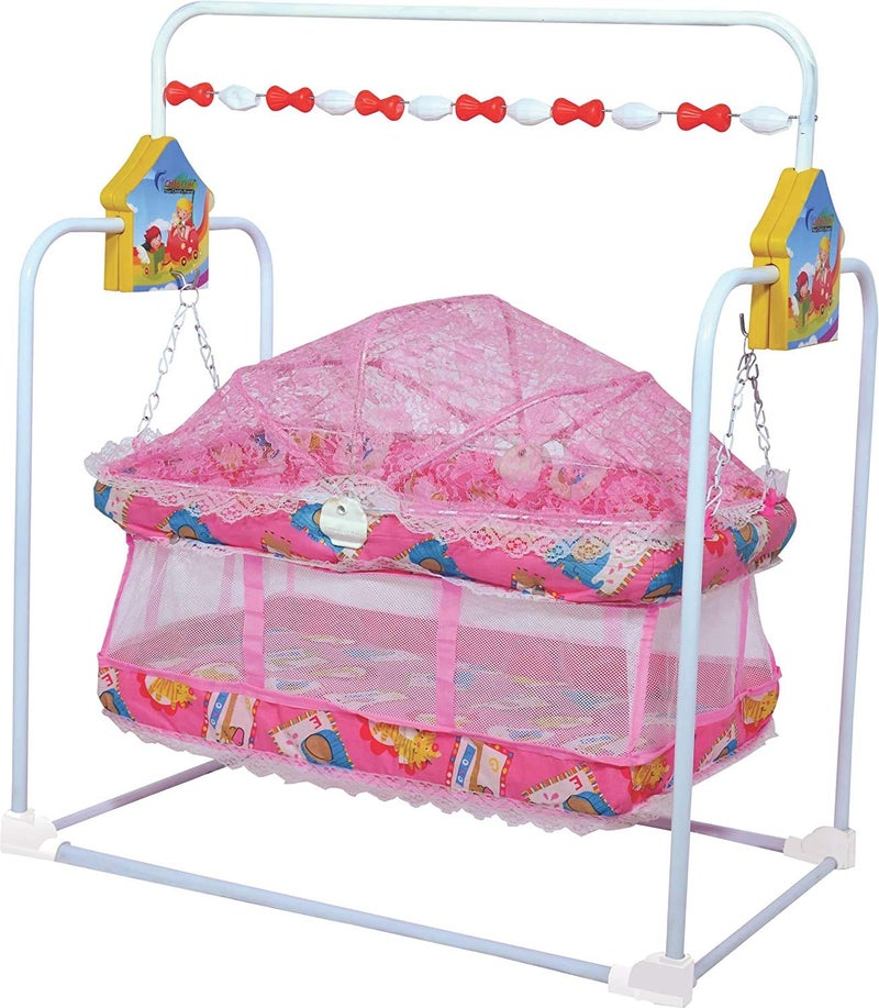 Grazia Kick and Play Crib Cum Palna Baby Bedding Set with Mosquito NeT 0-2 Years- PINK-J10 - Image 1