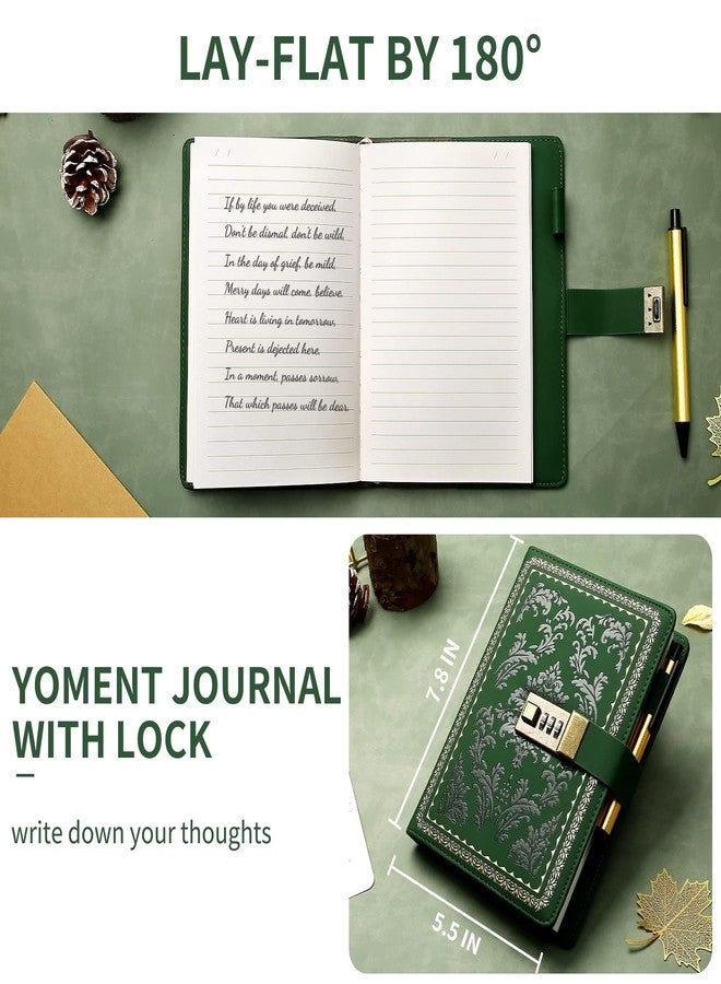 Yoment مفكرة يومنت عتيقة بقفل للنساء، مفكرة جلدية قابلة لإعادة التعبئة، دفتر كتابة شخصي مقفل، دفتر ملاحظات سري بحجم B6 مع كلمة مرور سرية، 5.5 × 7.8 بوصة، أخضر - Image 5