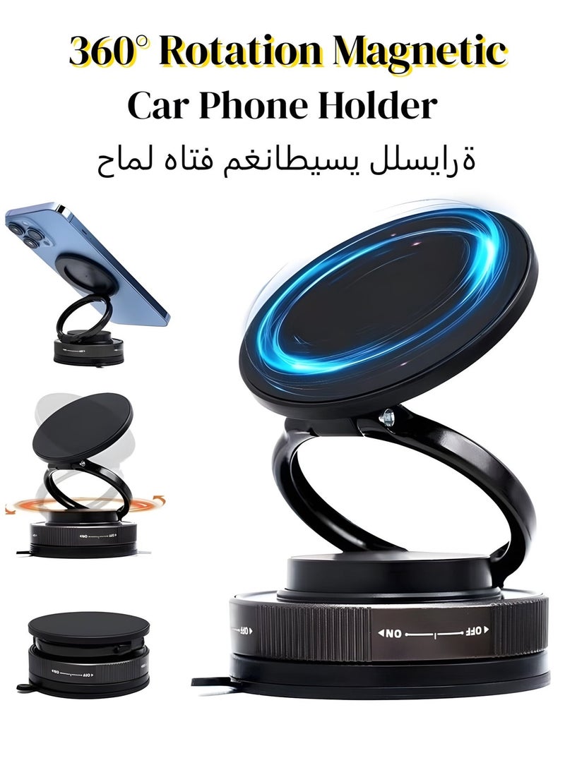 Ayshal 360° Rotation Magnetic Car Phone Holder, With Vacuum Suction Cup Foldable,Comes With Magnetic Metal Rings, Compatible With All Phone Models, Universal For Car Screens, Bathroom Tiles & Glass - Image 1