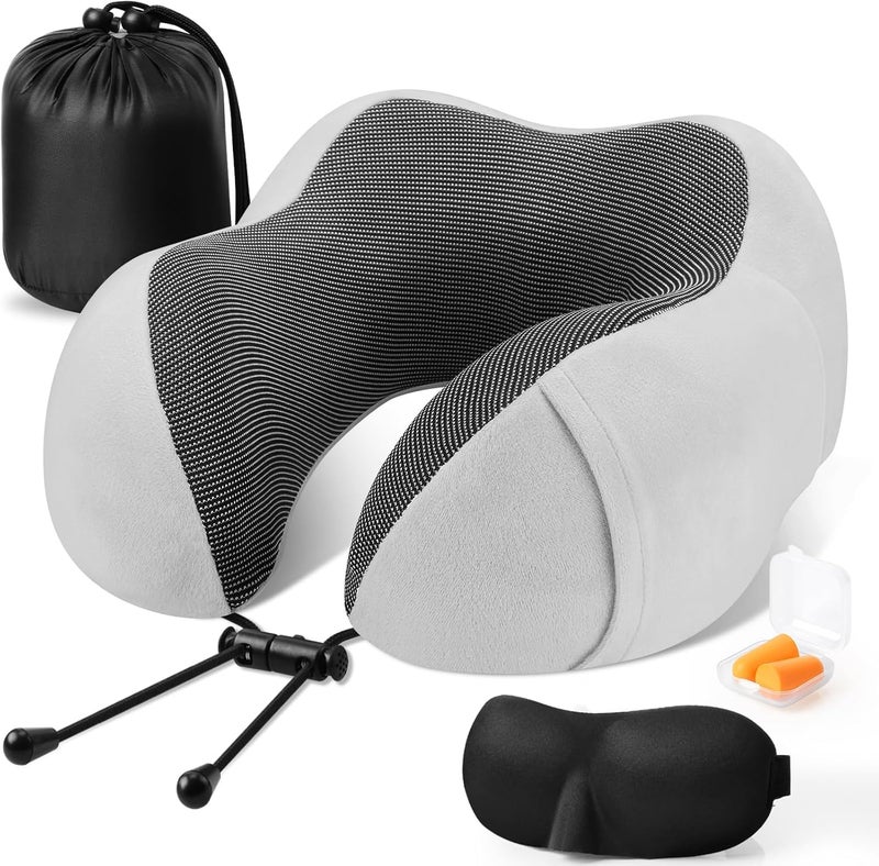 ADOFYS Neck Pillow for Travelling Memory Foam,Comfortable & Supportive Pain Relief Sleeping Travel Neck Pillow,Airplane Pillow for Sleeping in Car,Office and Home (Grey) - Image 1