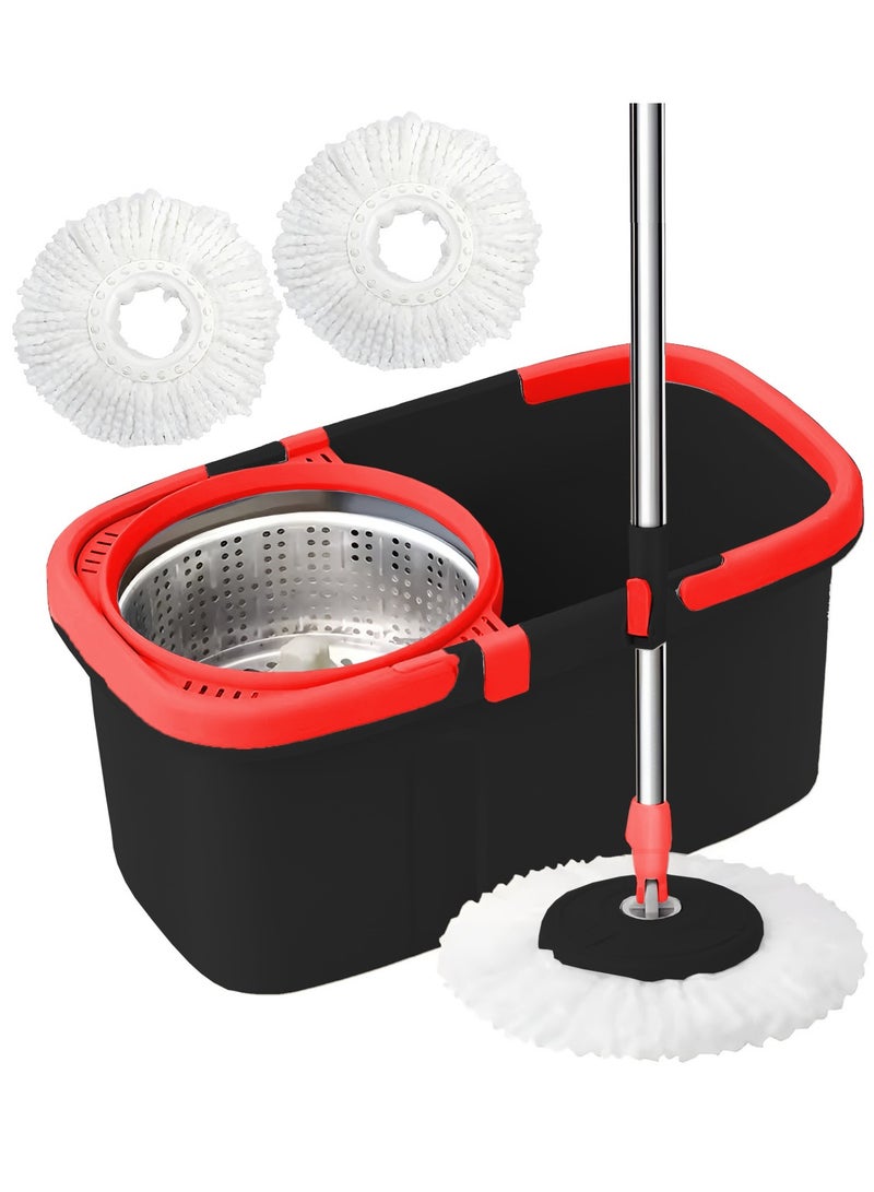 NextWave Spin Mop and Bucket Set for Floor Cleaning – 360 Degree Best Spin Mop Bucket Extended Easy Press Stainless Steel Handle 2 Microfiber Reusable Pads for Home Kitchen Floor Cleaning - Image 1