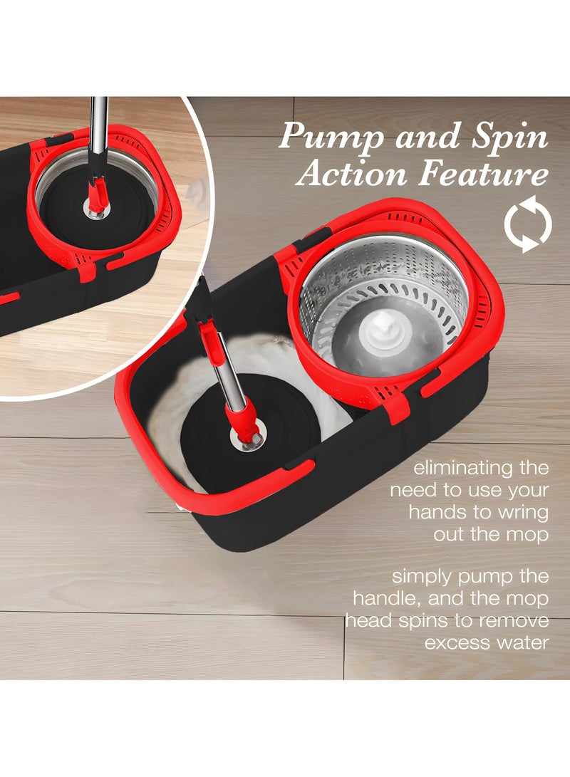 NextWave Spin Mop and Bucket Set for Floor Cleaning – 360 Degree Best Spin Mop Bucket Extended Easy Press Stainless Steel Handle 2 Microfiber Reusable Pads for Home Kitchen Floor Cleaning - Image 2