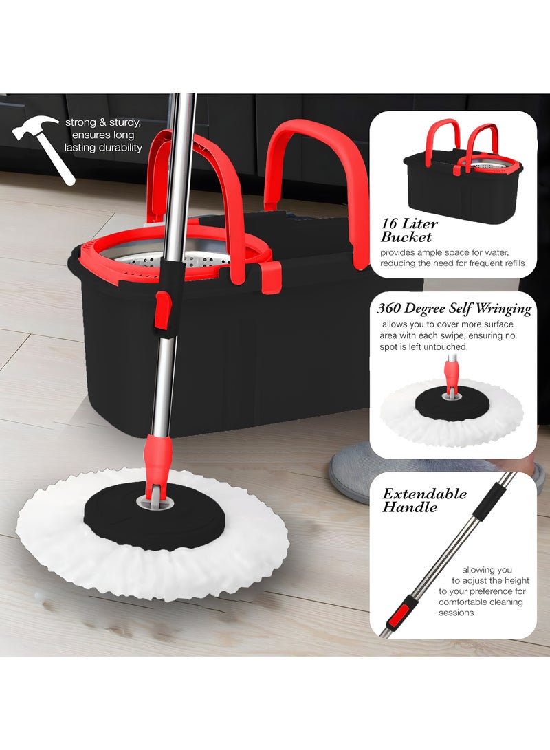 NextWave Spin Mop and Bucket Set for Floor Cleaning – 360 Degree Best Spin Mop Bucket Extended Easy Press Stainless Steel Handle 2 Microfiber Reusable Pads for Home Kitchen Floor Cleaning - Image 4