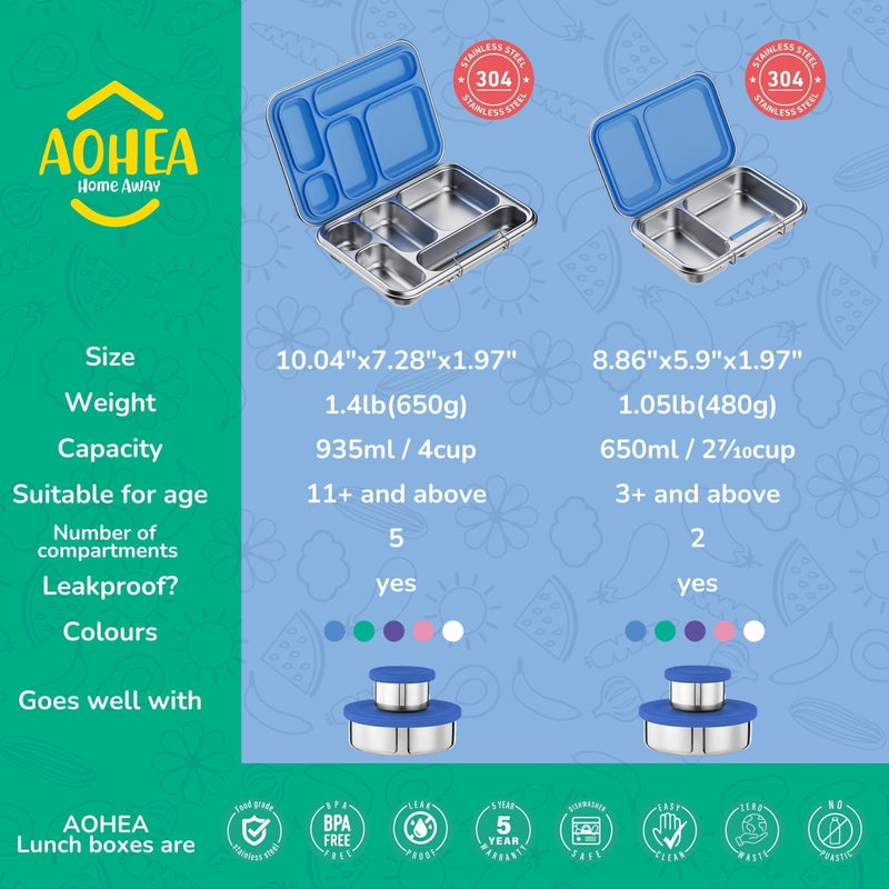 AOHEA Stainless Steel Bento Box Kids, Kids Metal Bento Lunch Box BPA Free Lunch Box Containers 304 Stainless Steel Bento Box for School and Office(Bule) - Image 5