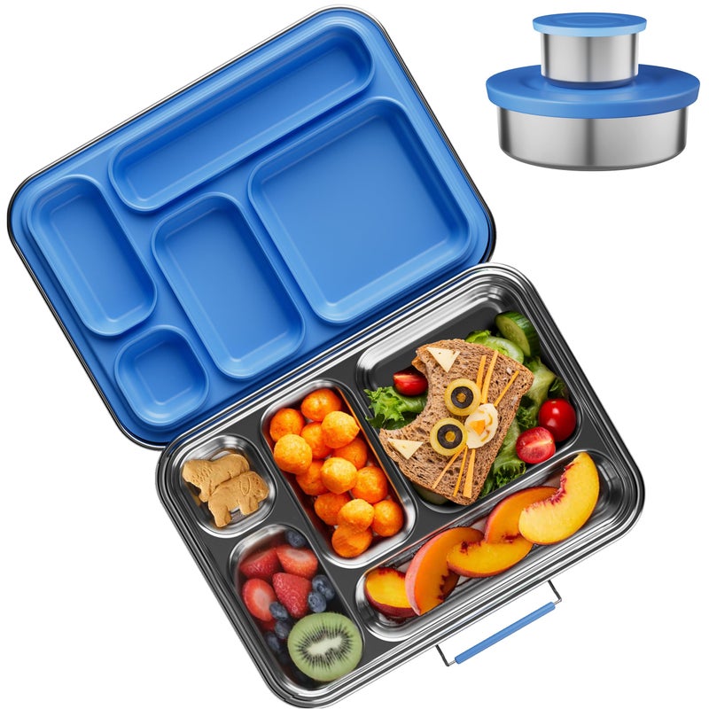 AOHEA Stainless Steel Bento Box Kids, Kids Metal Bento Lunch Box BPA Free Lunch Box Containers 304 Stainless Steel Bento Box for School and Office(Bule) - Image 1