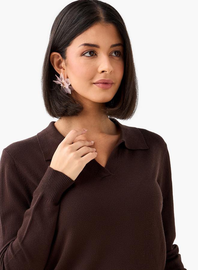 تواكستريمز كنزة بياقة بقصة عادية من التريكو - Image 4