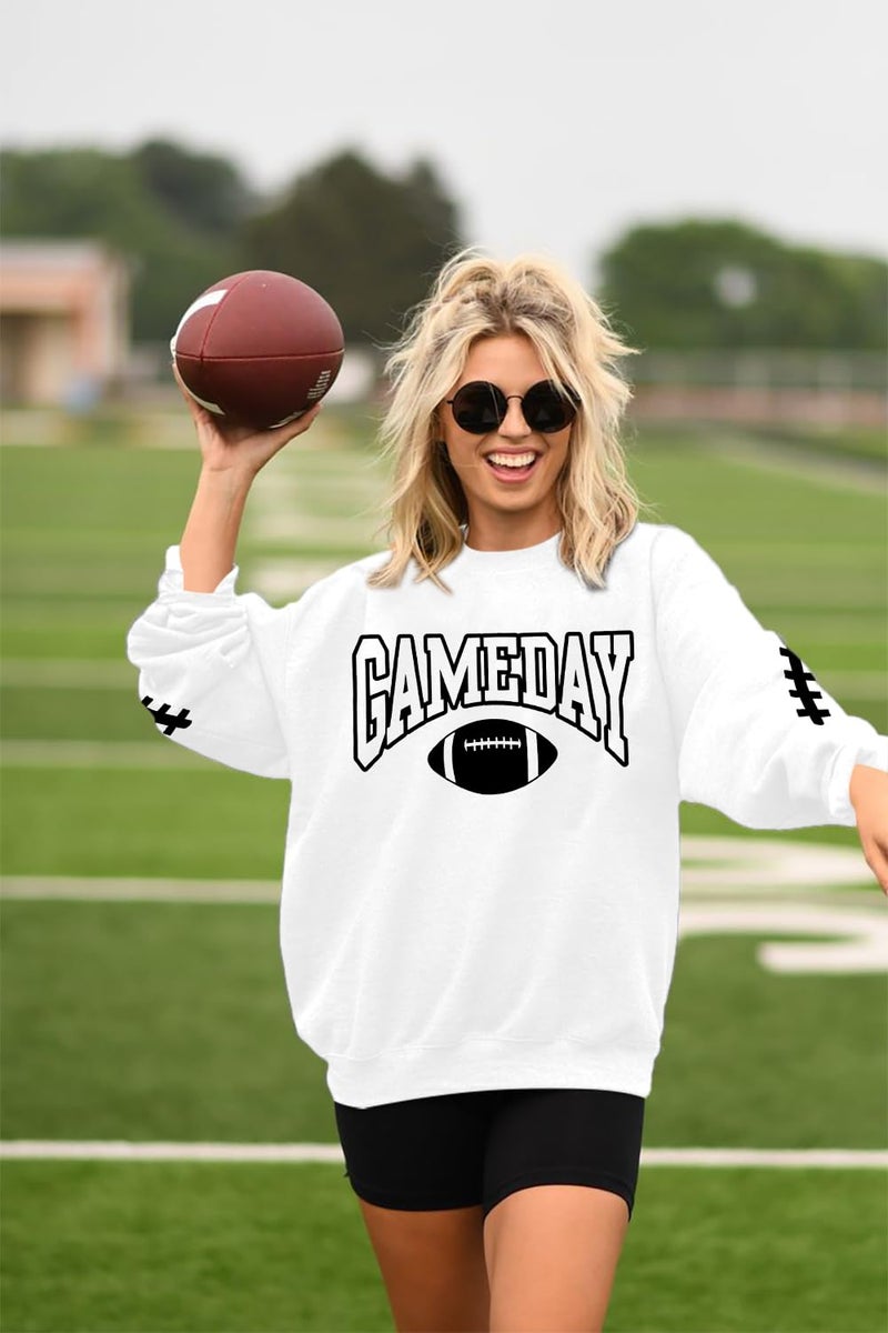FAYALEQ Game Day Sweatshirts Women Football Sweatshirt Football Rugby Pullovers Casual Game Day Fan Pullover Top White - Image 4