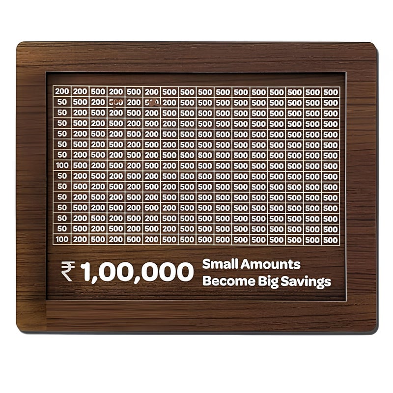 Prism Wooden Piggy Bank 100000 with Savings Chart 100000 Rupees Goal Tracker, Coin Box with Carved Design Money Collection Box for Kids and Adults Money Bank - Image 5