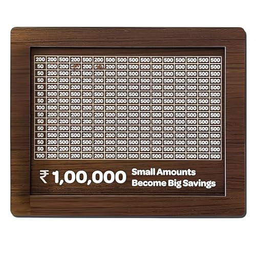 Prism Wooden Piggy Bank 100000 with Savings Chart 100000 Rupees Goal Tracker, Coin Box with Carved Design Money Collection Box for Kids and Adults Money Bank - Image 1