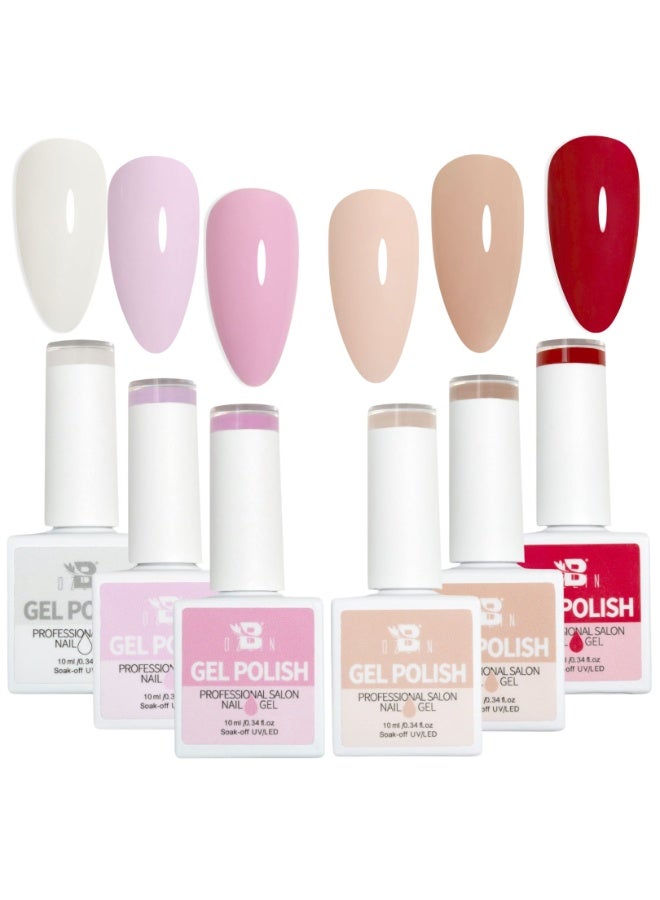 BOZLIN Gel Nail Polish Set, 6 Colors Nude Red Pink Gel Polish Nail Art Soak Off UV LED Gel Nail Polish Kit, Breathable Nail Polish 10ml - Image 1