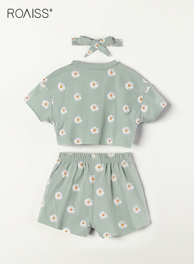 roaiss Toddler Girls Adorable T-shirt and Shorts Set, Stylish Summer Outfit with Daisy Top, Shorts and Headband, 3 Piece Comortable Clothing Set for Little Girls  - Image 3