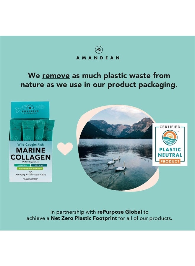 AMANDEAN Marine Collagen Peptides Stick Packs. Wild-Caught Fish. 30 Single Use Individual Convenience Packets. Healthy Hair, Skin & Nails. Non-GMO, Zero Carbs, Unflavored, High Bioavailability Mix. - Image 3