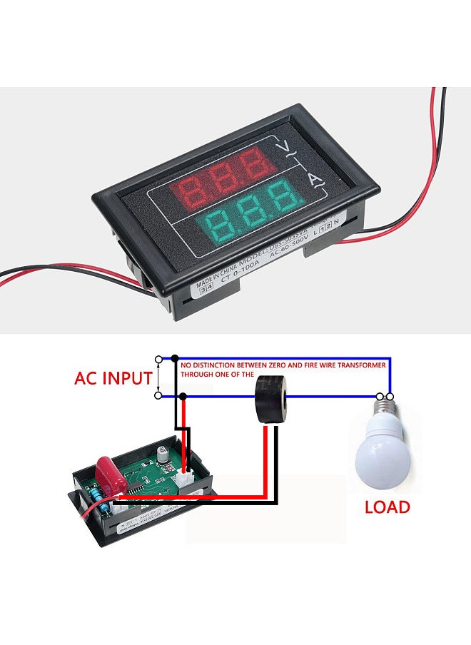Generic - Volt Amp Meter AC 60-500V 100A Digital Multimeter with Current Transformer 2 in 1 Mini Ammeter Voltmeter Gauge with Dual LED Display Universal Car Accessories - Image 1