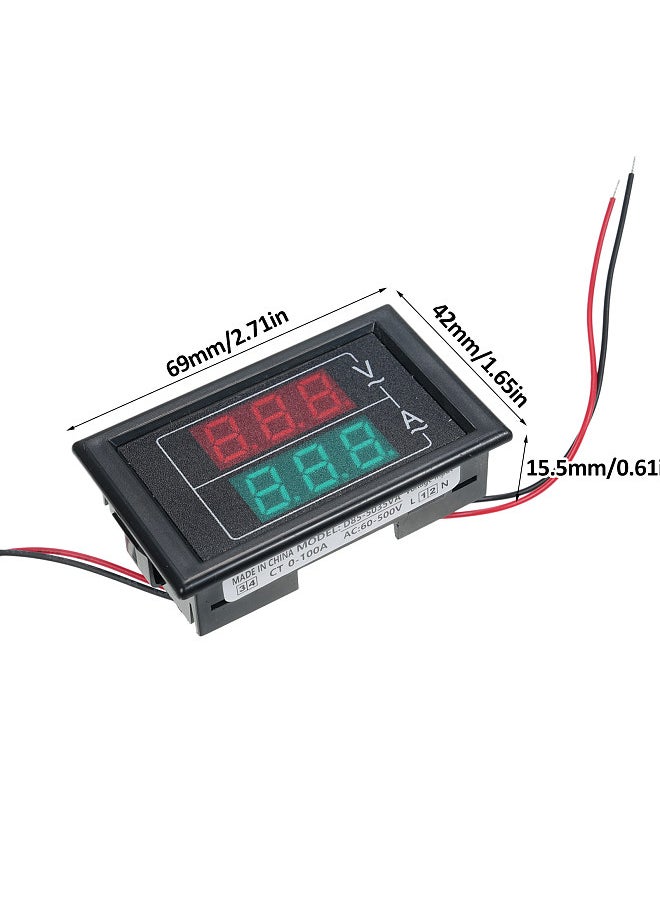 Generic - Volt Amp Meter AC 60-500V 100A Digital Multimeter with Current Transformer 2 in 1 Mini Ammeter Voltmeter Gauge with Dual LED Display Universal Car Accessories - Image 1
