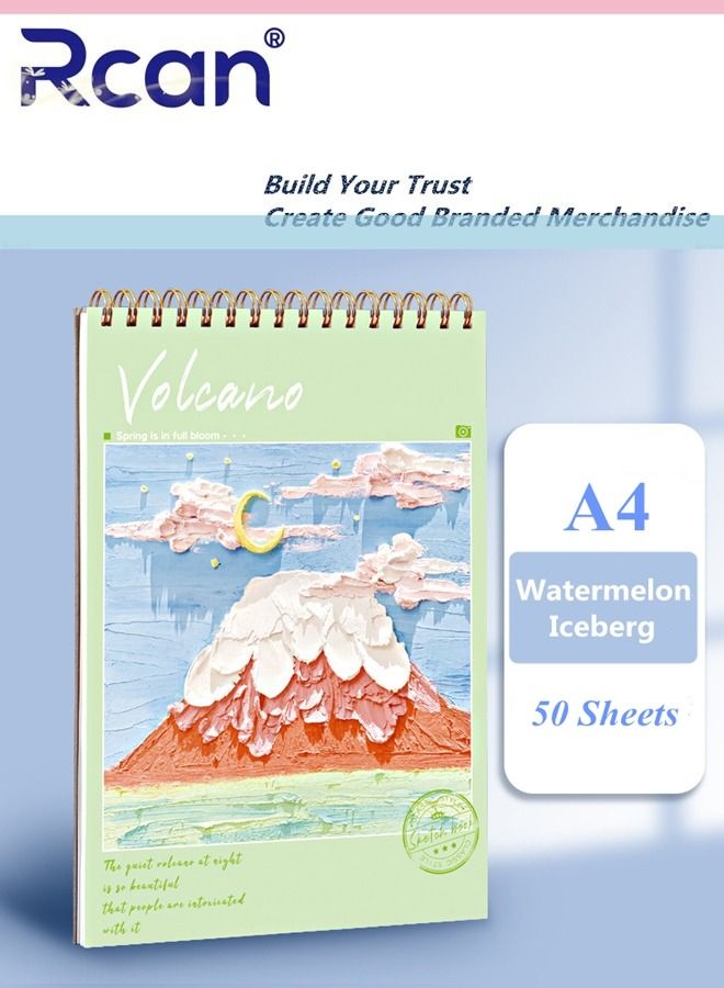 Rcan A4 Spiral Notebooks Blank Sketch Notebooks Landscape Oil Painting Cover Sketchbook for Sketching Diary Memo Journal for Art Students 50 Sheets - Image 1
