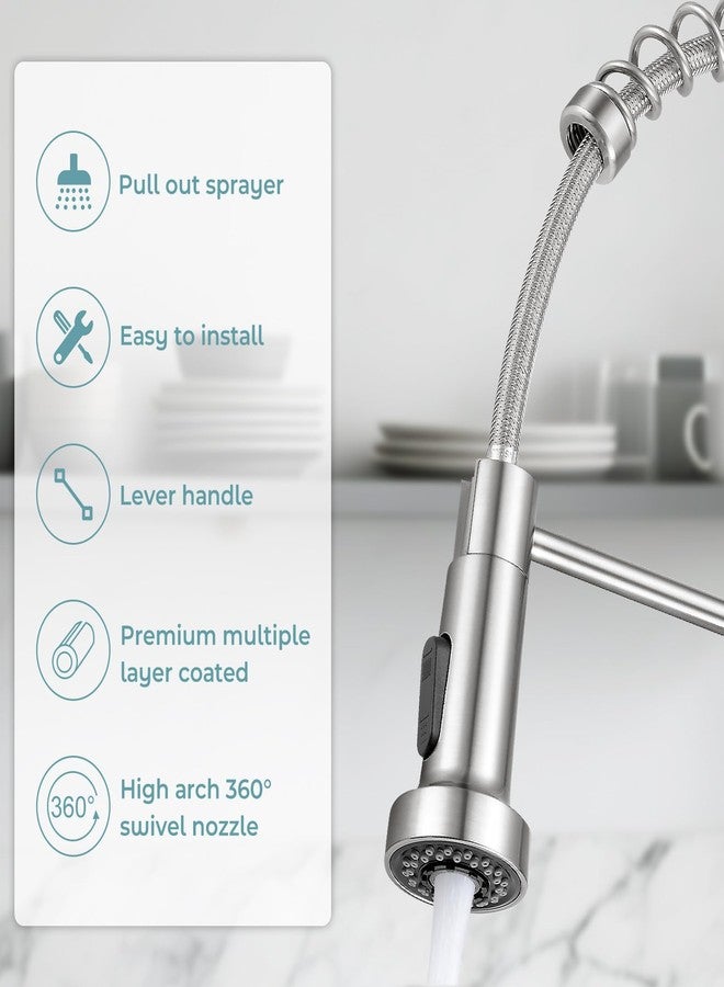KHQF Kitchen Faucet with Pull Down Sprayer,Commercial Single Handle Stainless Steel Kitchen Faucets with Deck Plate (Brush Nickel) - Image 3
